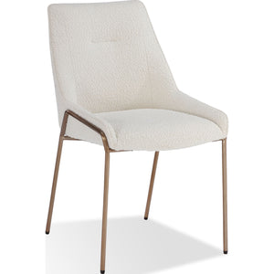 Cyrus Upholstered Dining Chair in Cottage Cheese Boucle and Brushed Bronze Metal