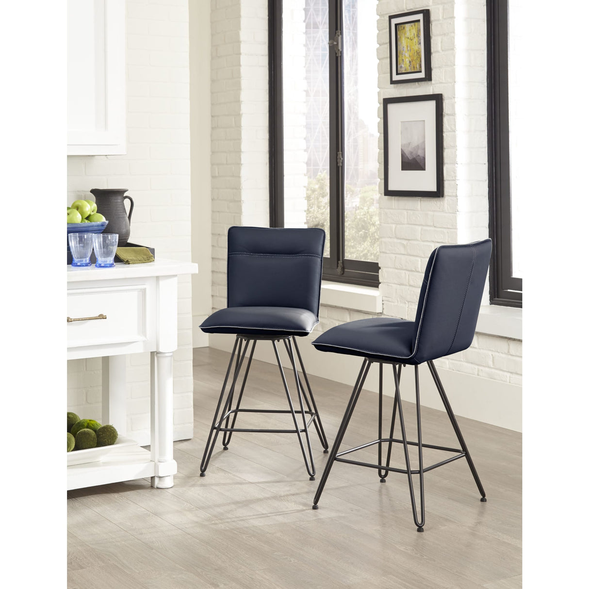 Demi Hairpin Leg Swivel Counter Stool in Cobalt
