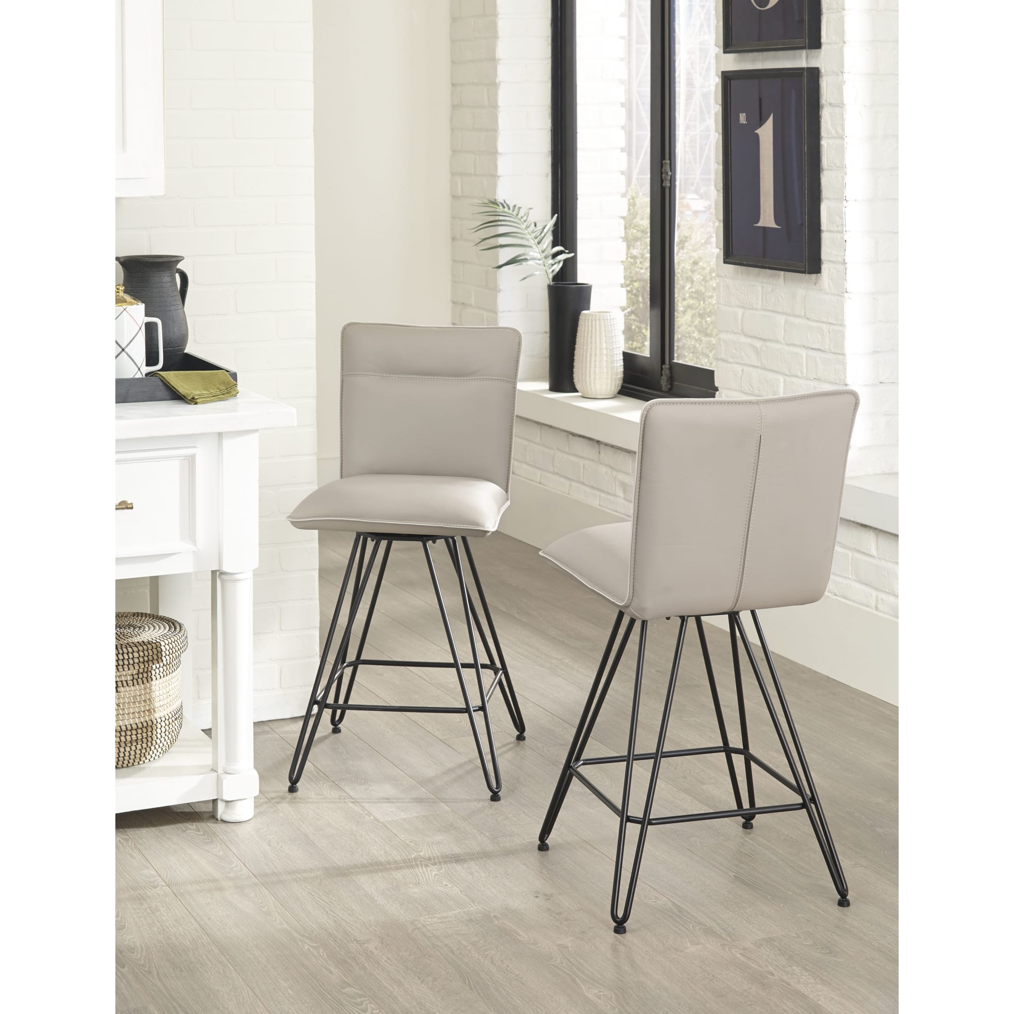 Demi Hairpin Leg Swivel Counter Stool in Taupe
