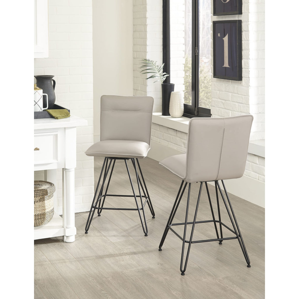 Demi Hairpin Leg Swivel Counter Stool in Taupe