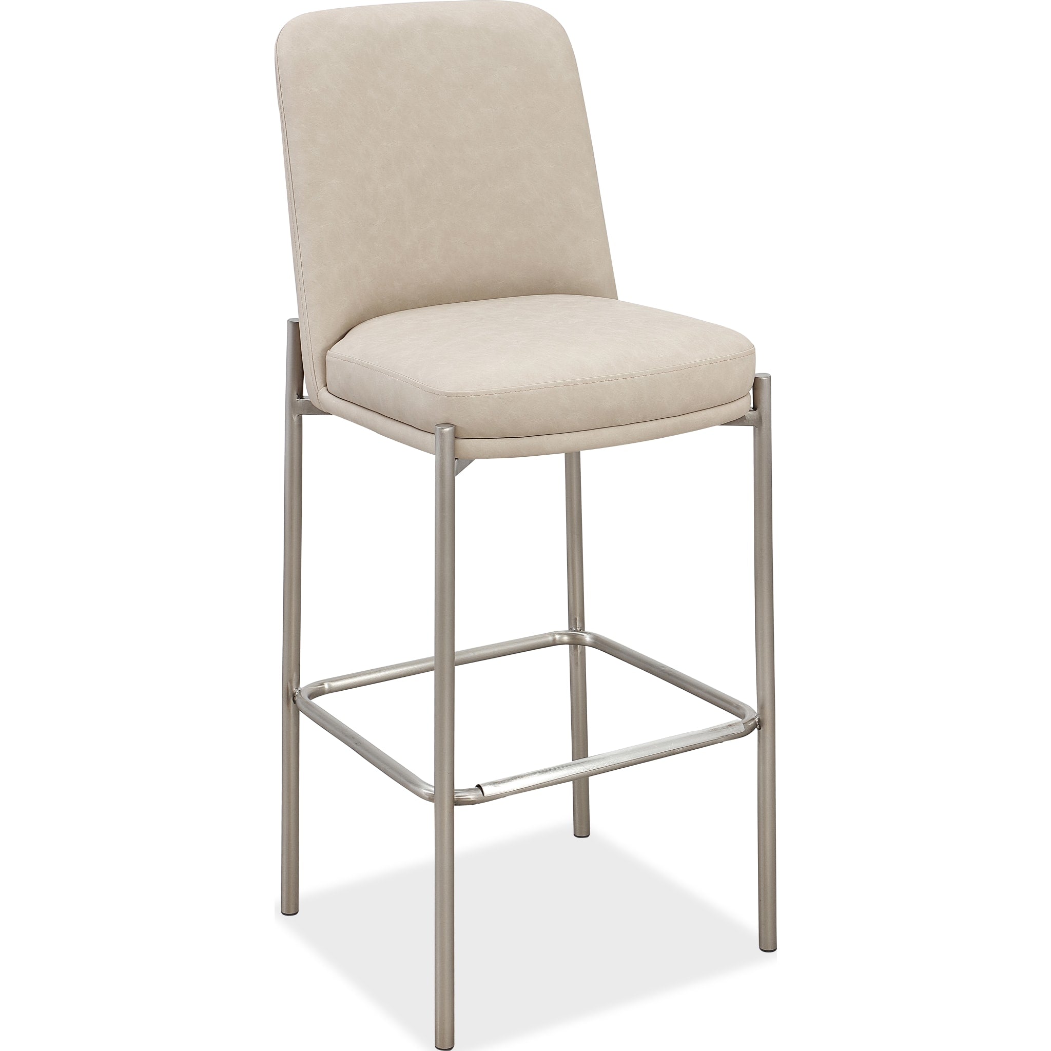 Dion Upholstered Bar Stool in Camel Synthetic Leather and Brushed Nickel Metal