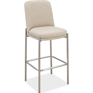 Dion Upholstered Bar Stool in Camel Synthetic Leather and Brushed Nickel Metal