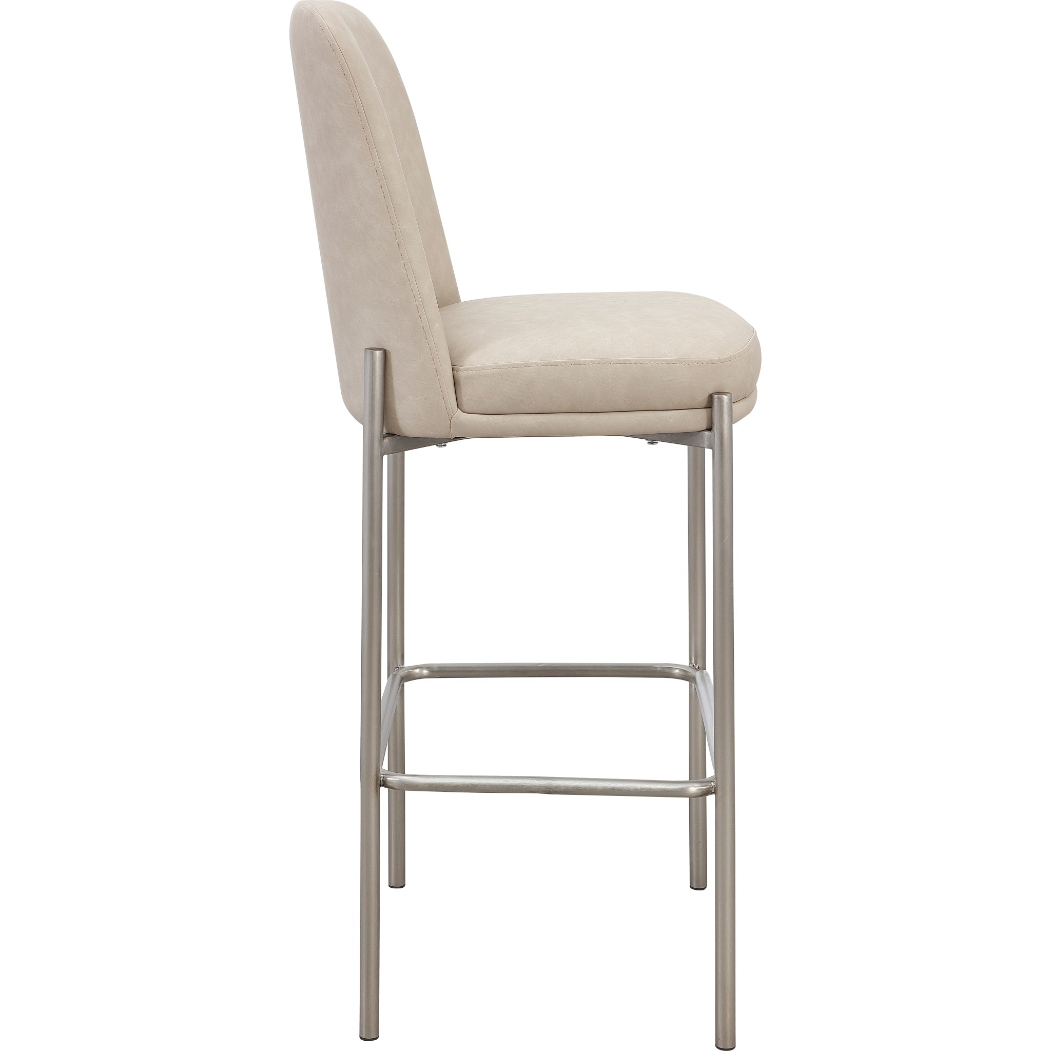 Dion Upholstered Bar Stool in Camel Synthetic Leather and Brushed Nickel Metal