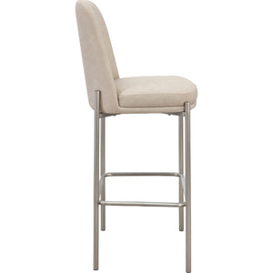 Dion Upholstered Bar Stool in Camel Synthetic Leather and Brushed Nickel Metal