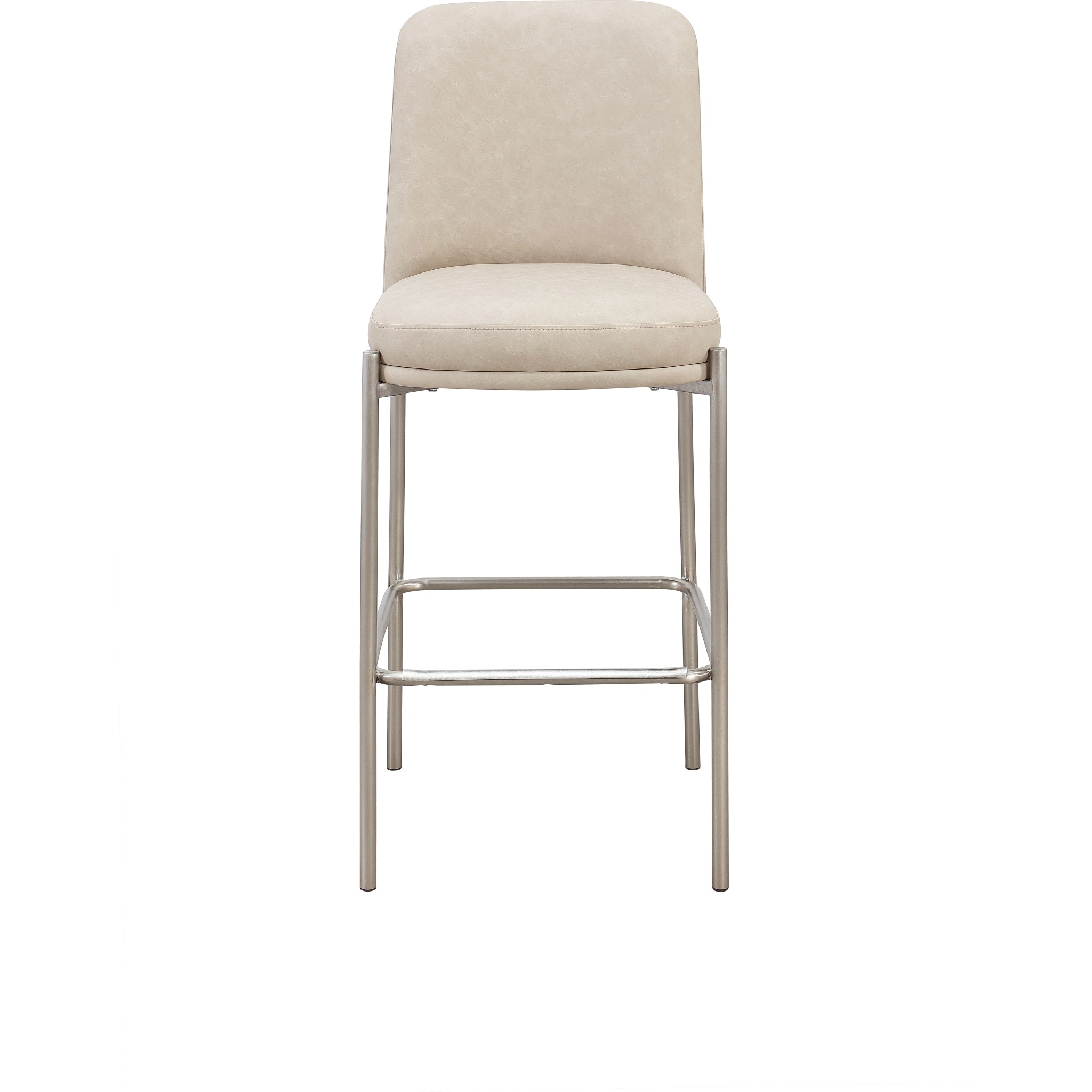 Dion Upholstered Bar Stool in Camel Synthetic Leather and Brushed Nickel Metal
