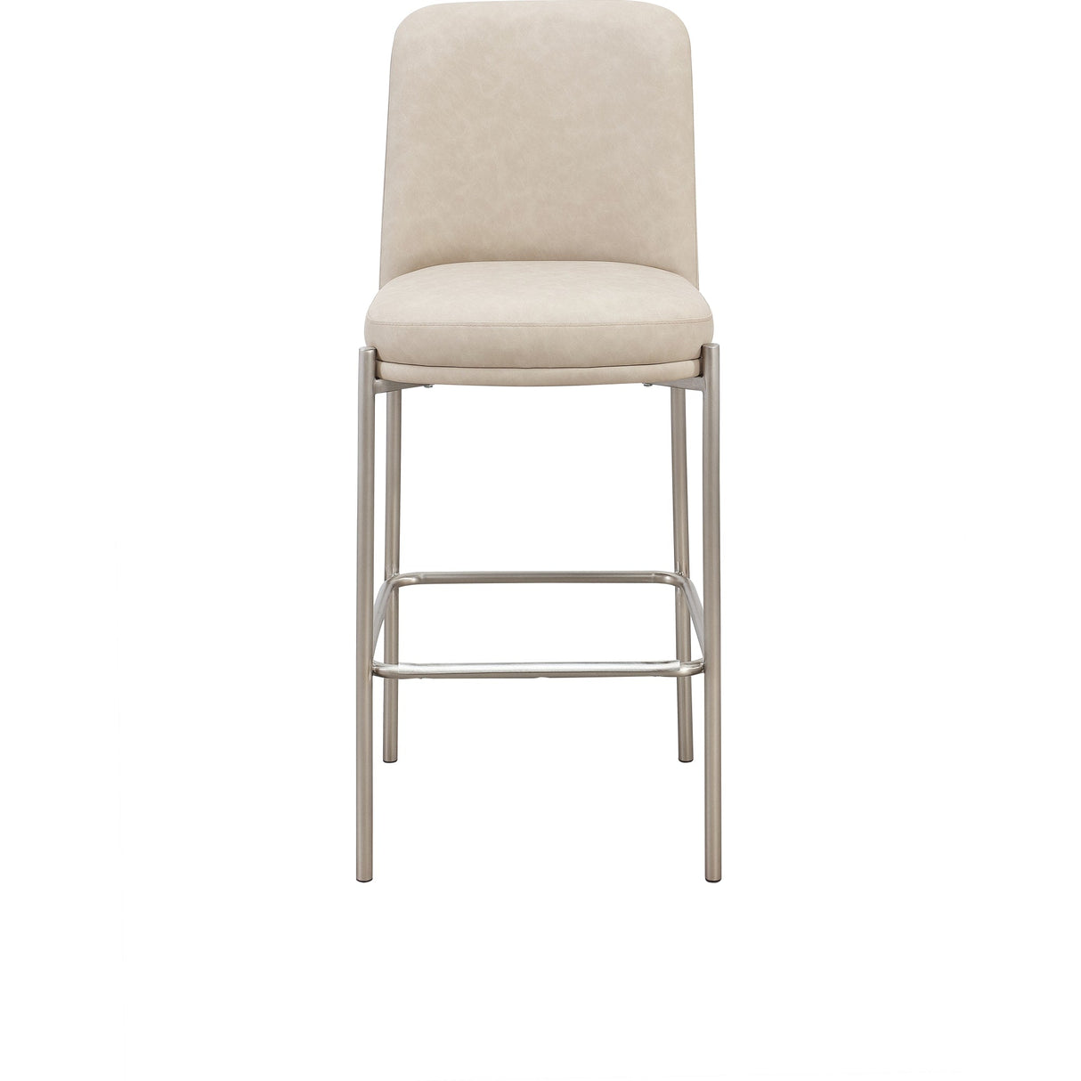 Dion Upholstered Bar Stool in Camel Synthetic Leather and Brushed Nickel Metal