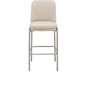 Dion Upholstered Bar Stool in Camel Synthetic Leather and Brushed Nickel Metal