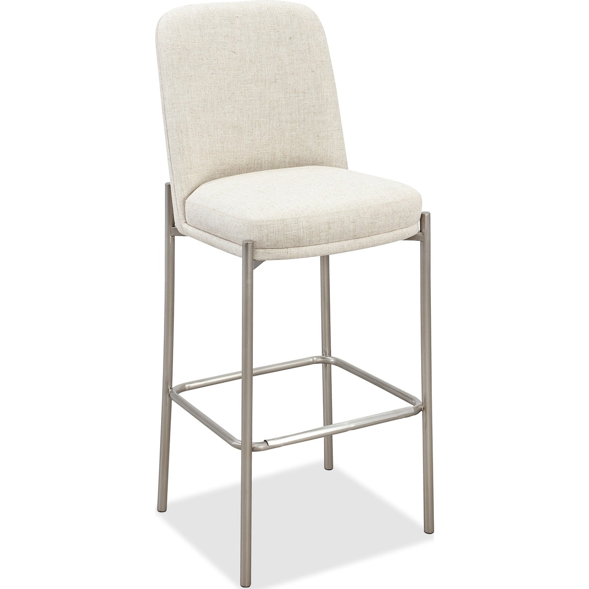 Dion Upholstered Bar Stool in Natural Light Linen and Brushed Nickel Metal