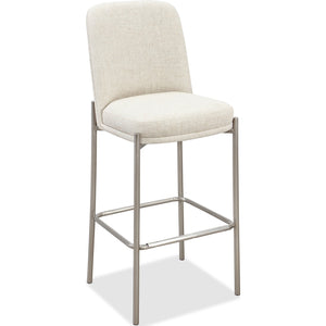 Dion Upholstered Bar Stool in Natural Light Linen and Brushed Nickel Metal