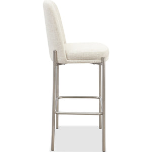 Dion Upholstered Bar Stool in Natural Light Linen and Brushed Nickel Metal