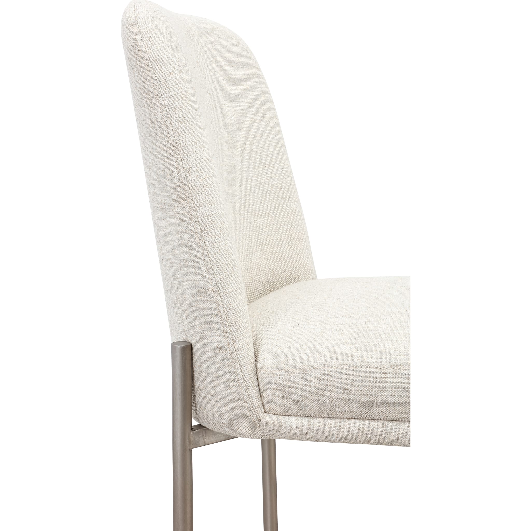 Dion Upholstered Bar Stool in Natural Light Linen and Brushed Nickel Metal