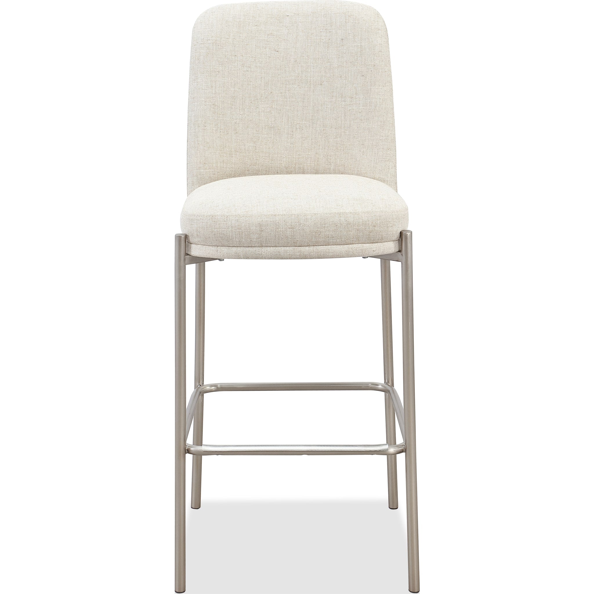 Dion Upholstered Bar Stool in Natural Light Linen and Brushed Nickel Metal