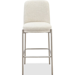 Dion Upholstered Bar Stool in Natural Light Linen and Brushed Nickel Metal