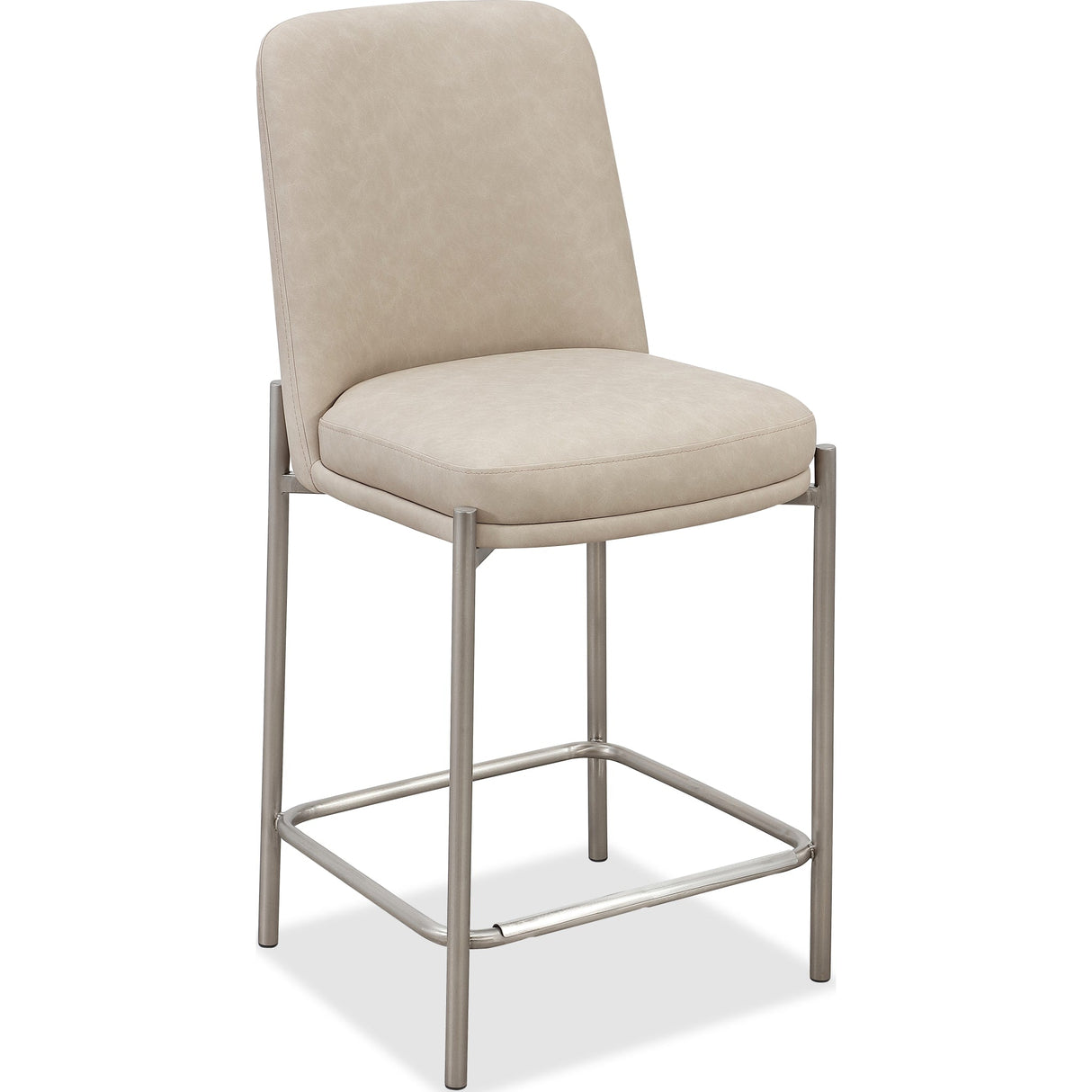 Dion Upholstered Counter Stool in Camel Synthetic Leather and Brushed Nickel Metal