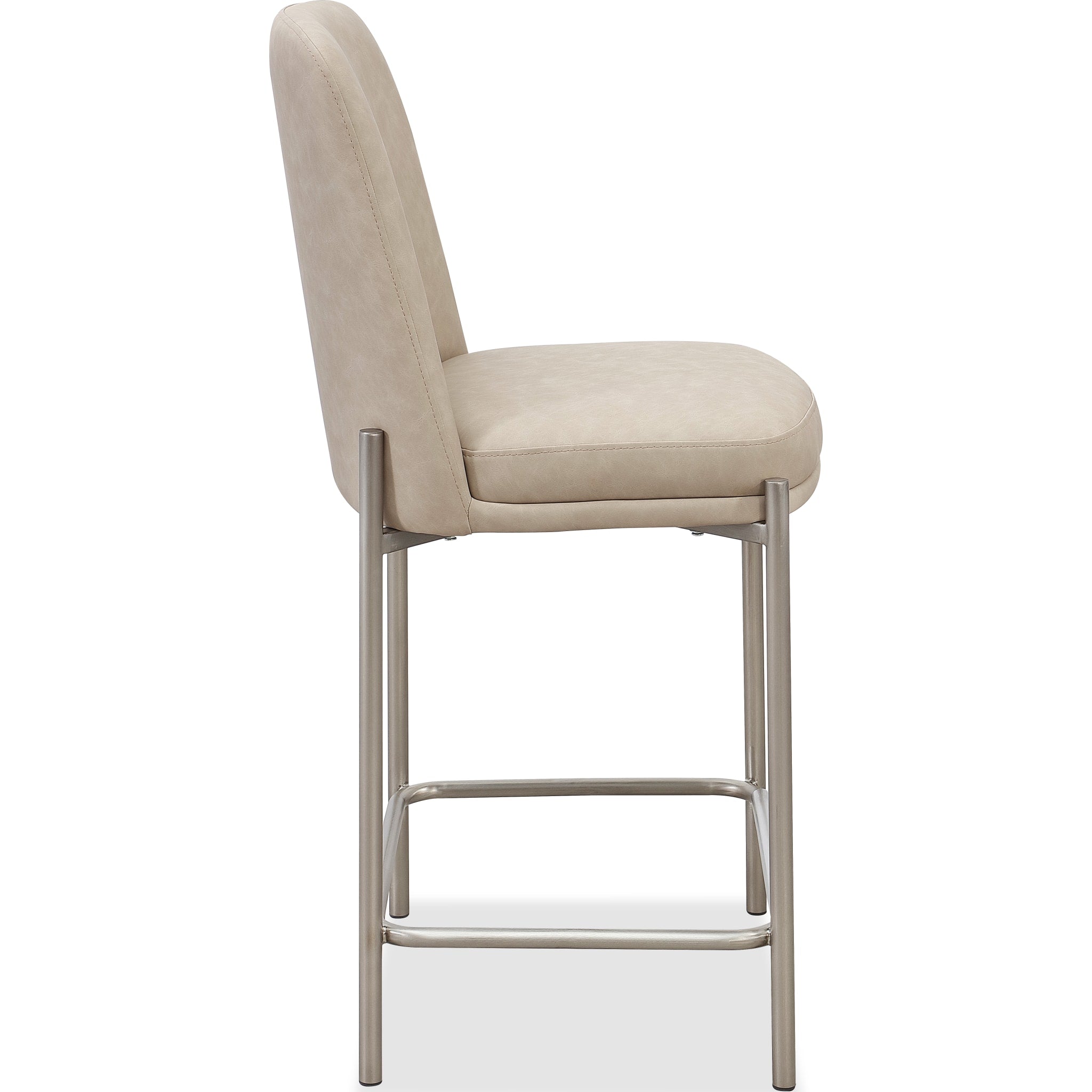Dion Upholstered Counter Stool in Camel Synthetic Leather and Brushed Nickel Metal