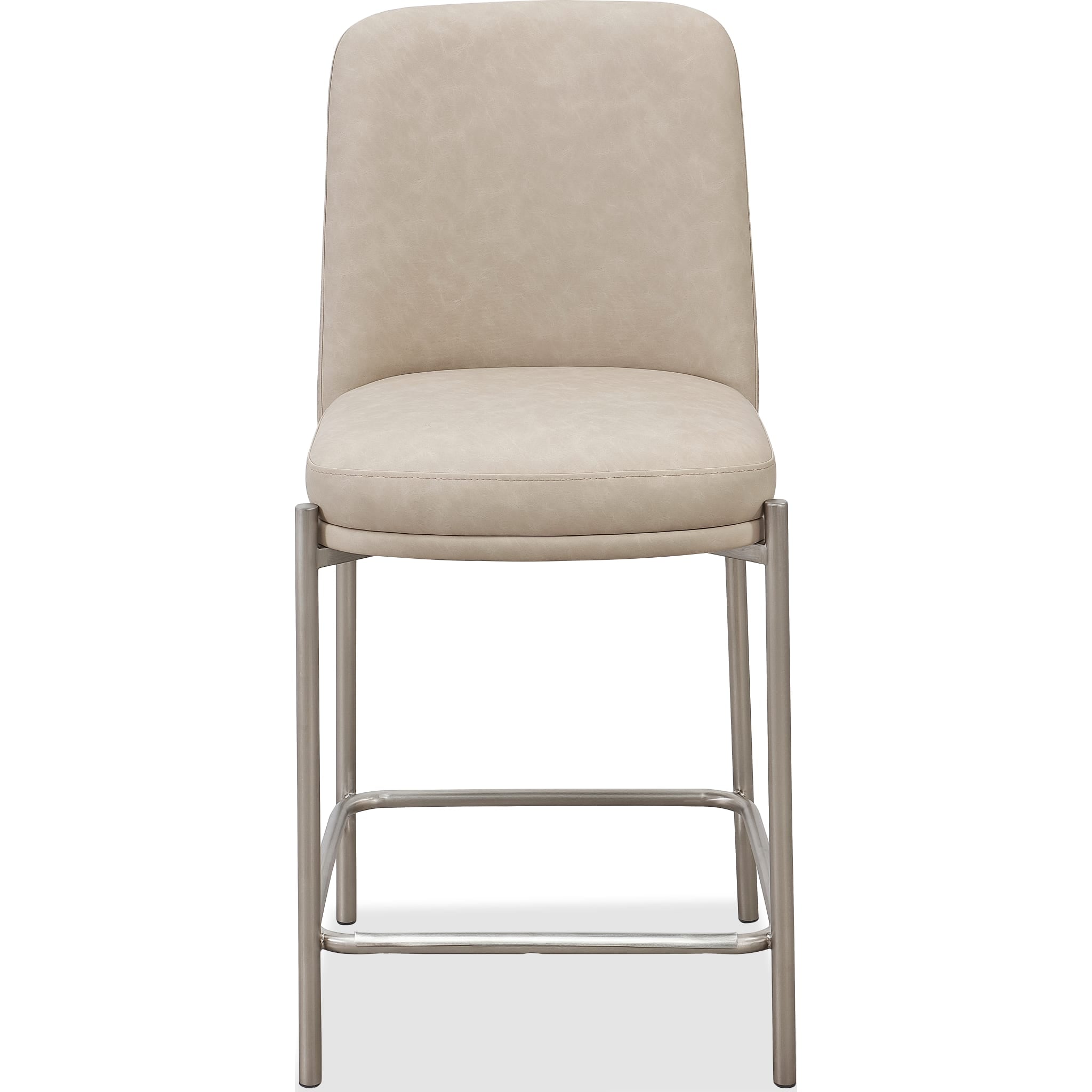 Dion Upholstered Counter Stool in Camel Synthetic Leather and Brushed Nickel Metal