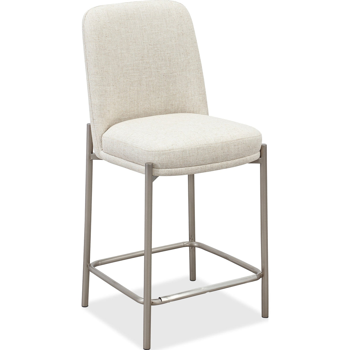 Dion Upholstered Counter Stool in Natural Light Linen and Brushed Nickel Metal