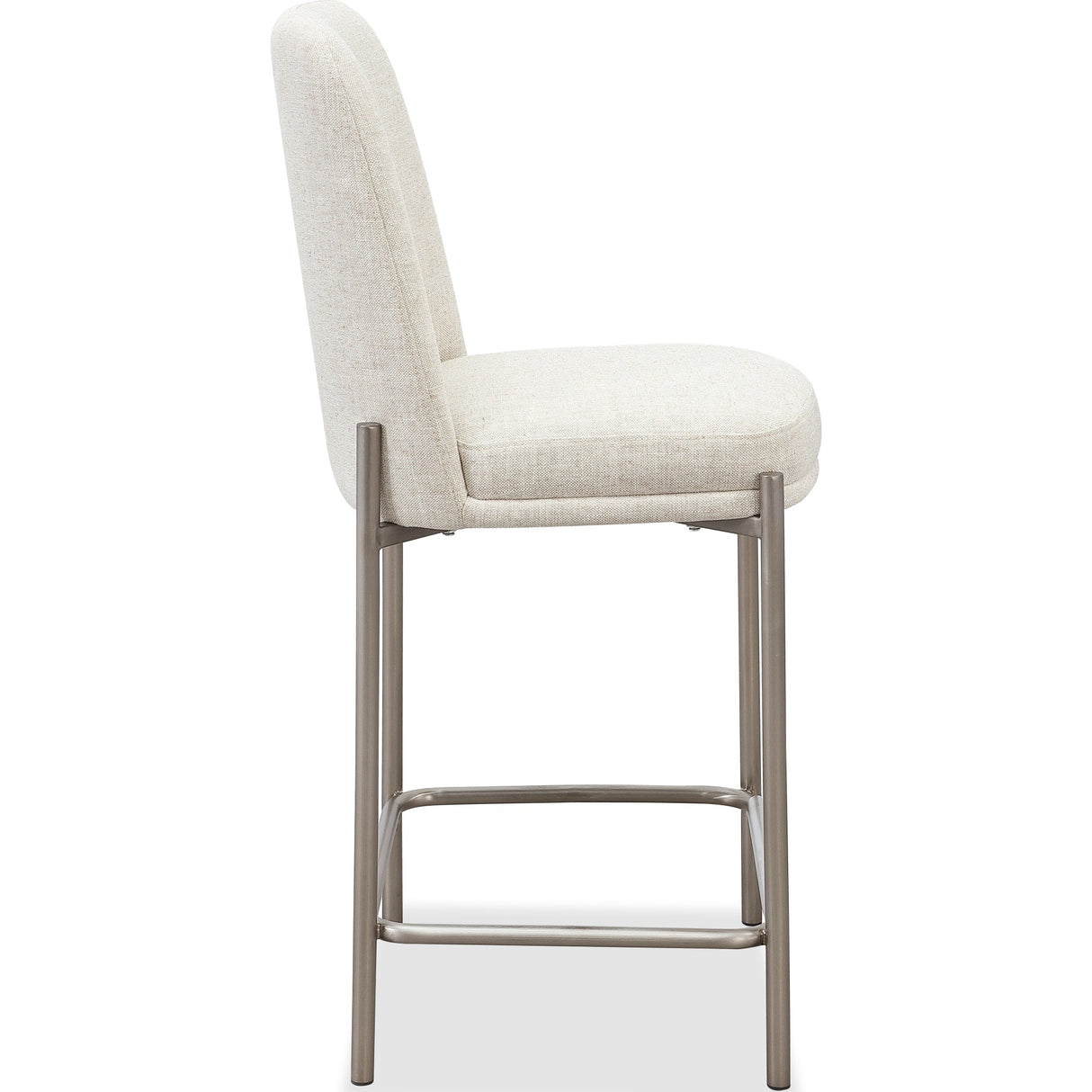 Dion Upholstered Counter Stool in Natural Light Linen and Brushed Nickel Metal