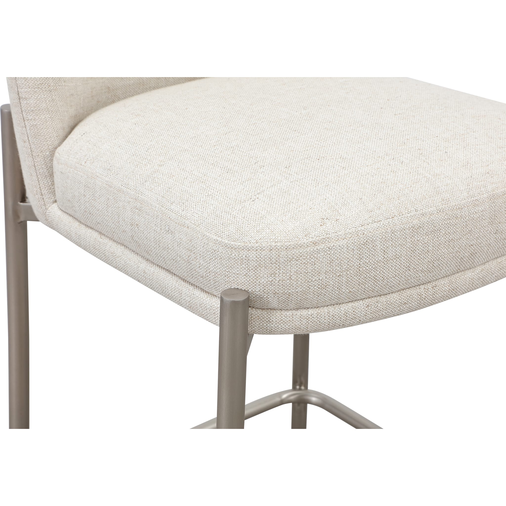 Dion Upholstered Counter Stool in Natural Light Linen and Brushed Nickel Metal