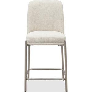 Dion Upholstered Counter Stool in Natural Light Linen and Brushed Nickel Metal