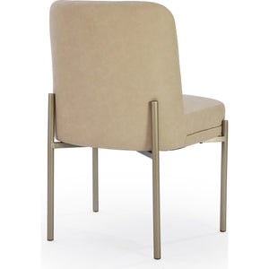 Dion Upholstered Dining Chair in Camel Synthetic Leather and Brushed Nickel Metal