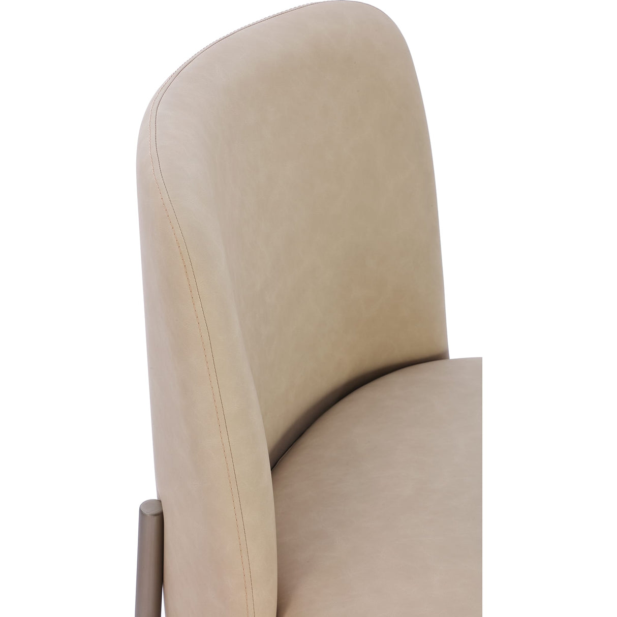 Dion Upholstered Dining Chair in Camel Synthetic Leather and Brushed Nickel Metal