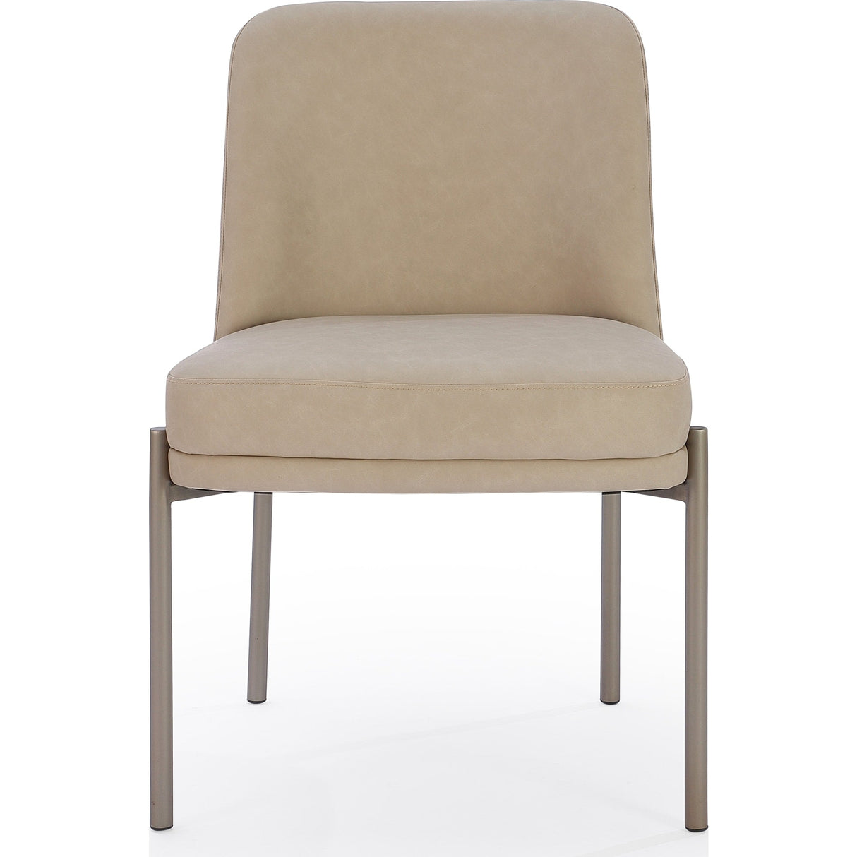 Dion Upholstered Dining Chair in Camel Synthetic Leather and Brushed Nickel Metal