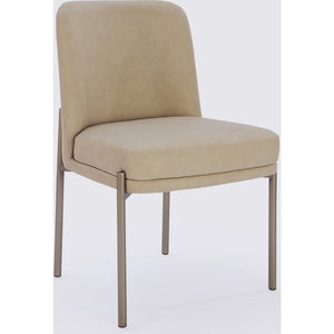 Dion Upholstered Dining Chair in Camel Synthetic Leather and Brushed Nickel Metal
