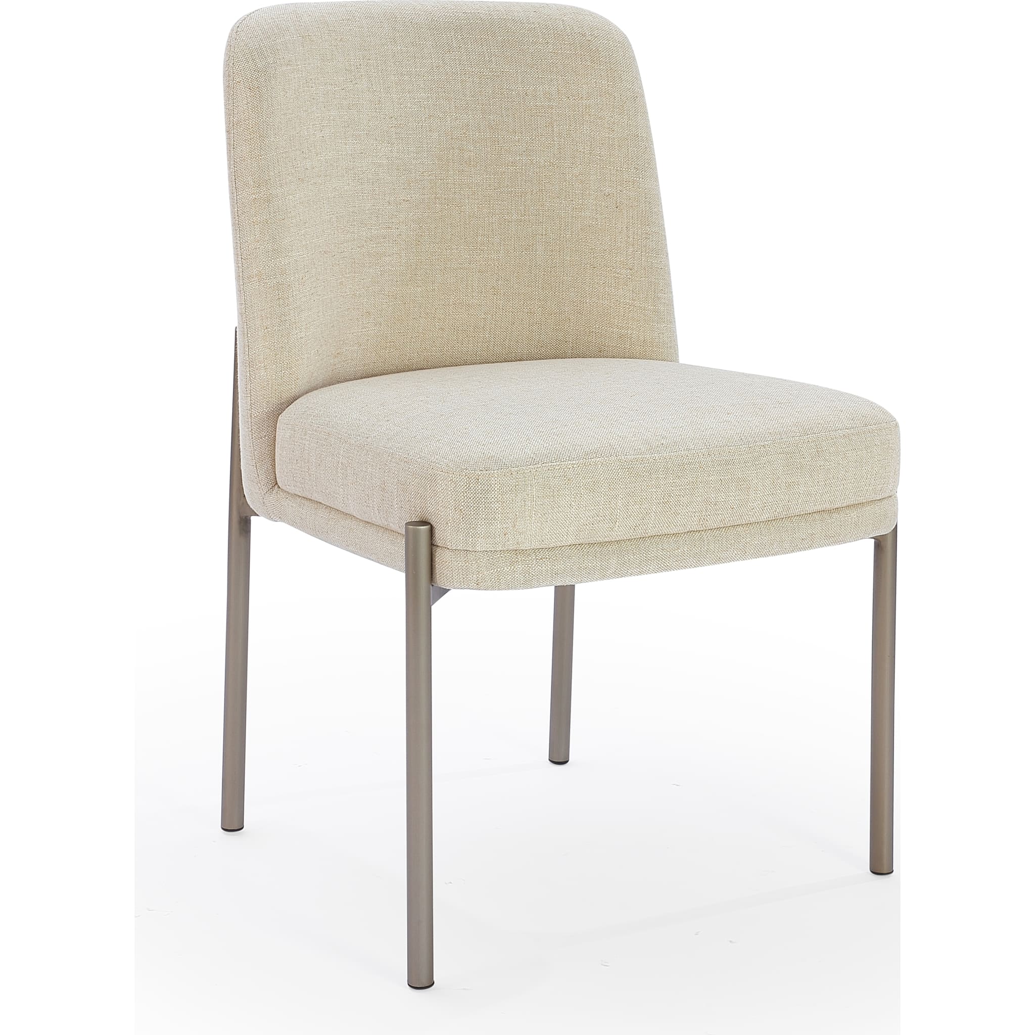 Dion Upholstered Dining Chair in Natural Light Linen and Brushed Nickel Metal