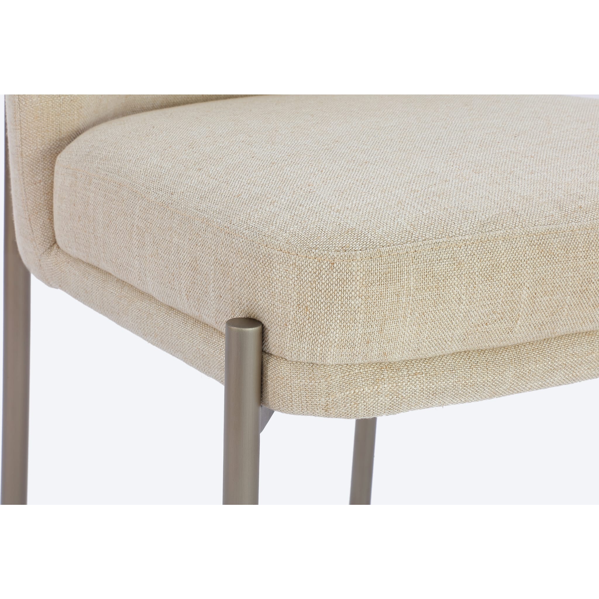 Dion Upholstered Dining Chair in Natural Light Linen and Brushed Nickel Metal