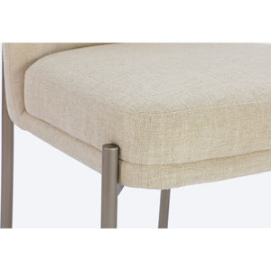 Dion Upholstered Dining Chair in Natural Light Linen and Brushed Nickel Metal