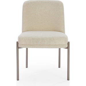 Dion Upholstered Dining Chair in Natural Light Linen and Brushed Nickel Metal