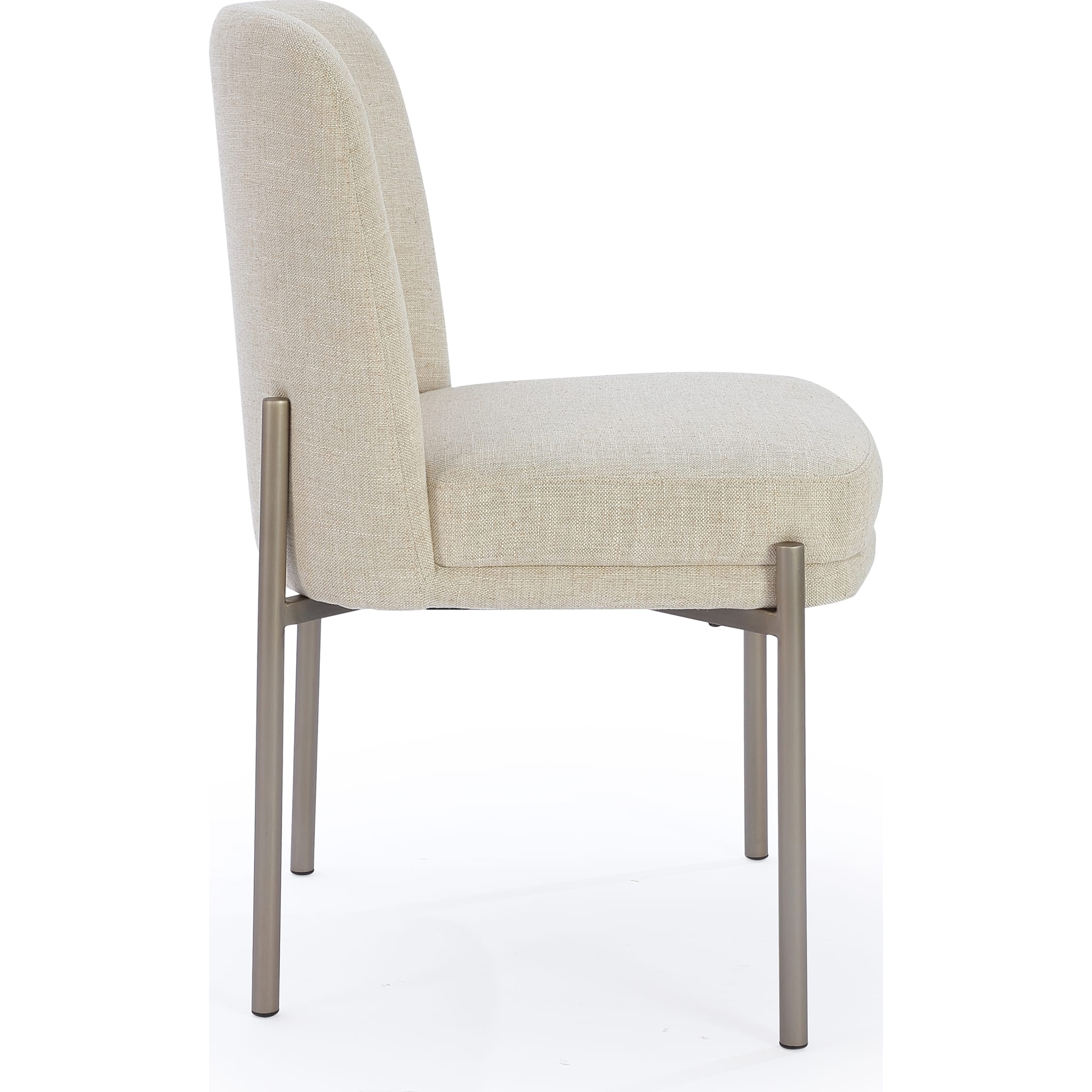 Dion Upholstered Dining Chair in Natural Light Linen and Brushed Nickel Metal