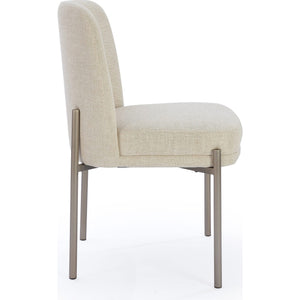 Dion Upholstered Dining Chair in Natural Light Linen and Brushed Nickel Metal