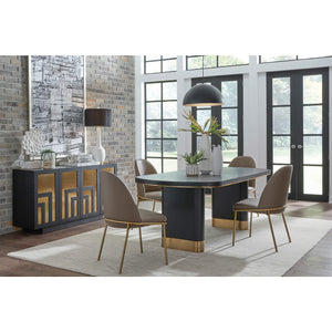 Doheny Wood and Metal Oval Dining Table in Black and Brass