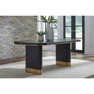 Doheny Wood and Metal Oval Dining Table in Black and Brass