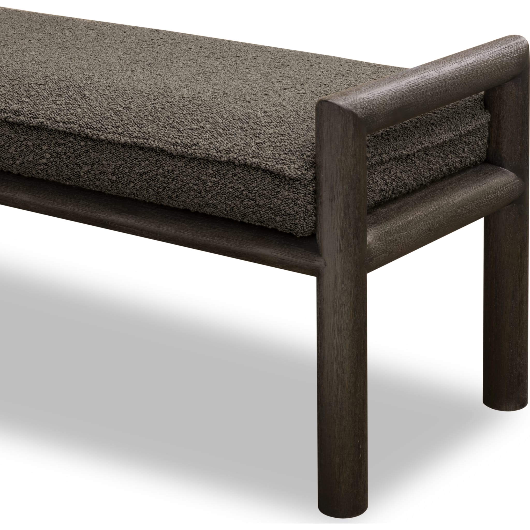 Dorsey Boucle Upholstered Wooden Bench in Basalt Grey and Pumpernickel