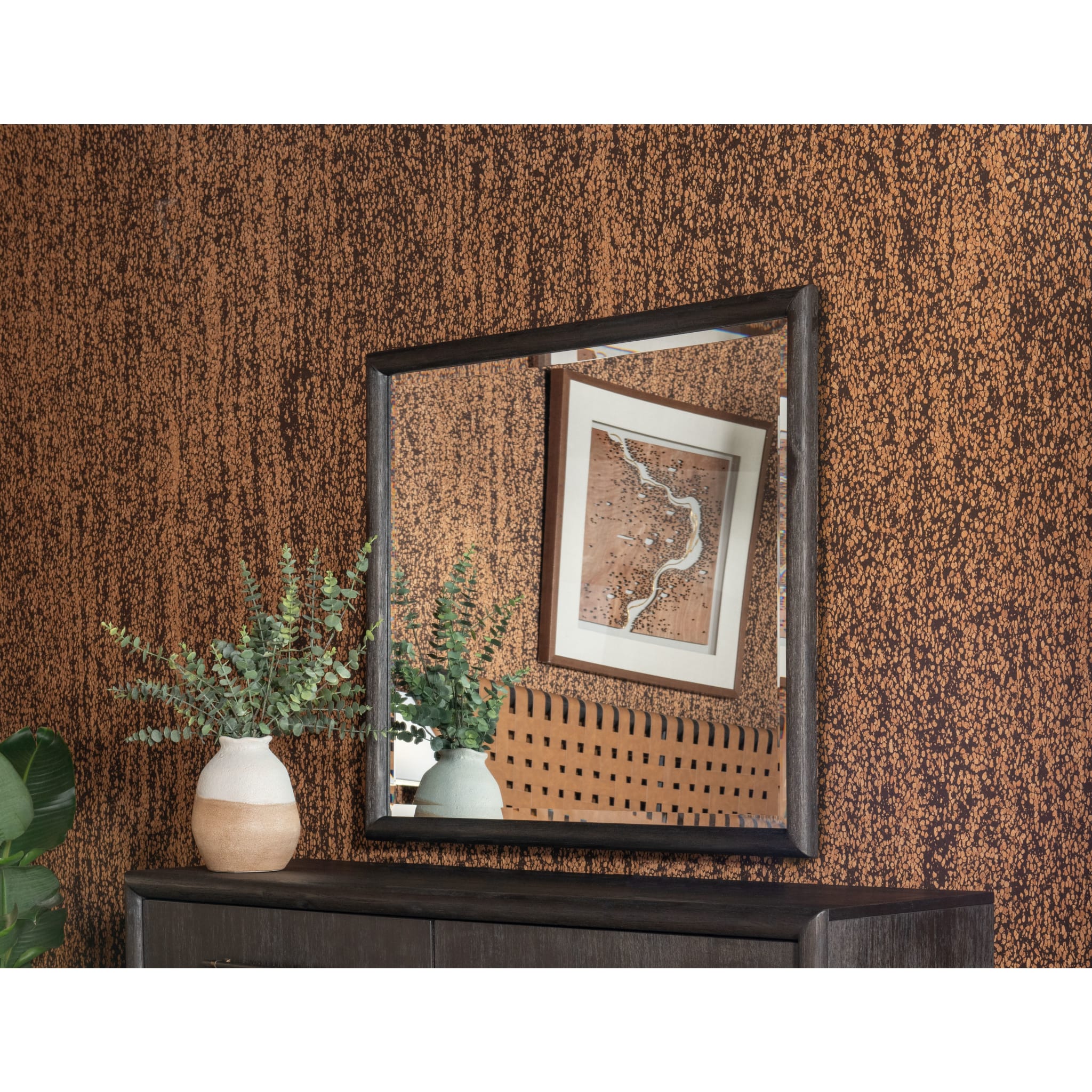 Dorsey Solid Wood and Glass Mirror in Basalt Grey