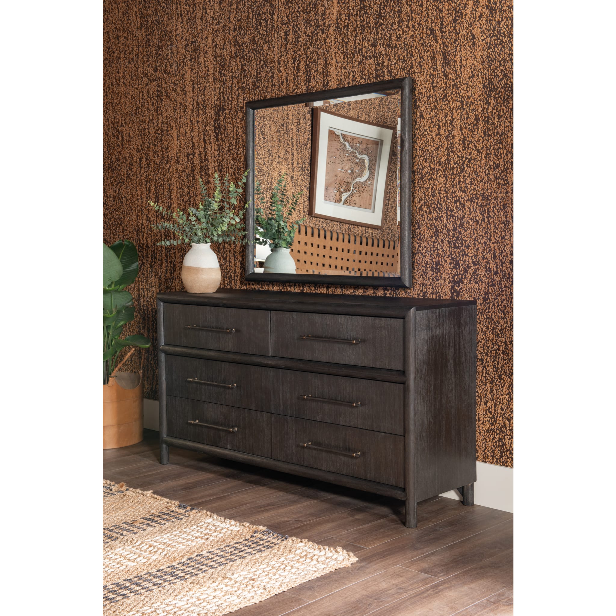 Dorsey Solid Wood and Glass Mirror in Basalt Grey