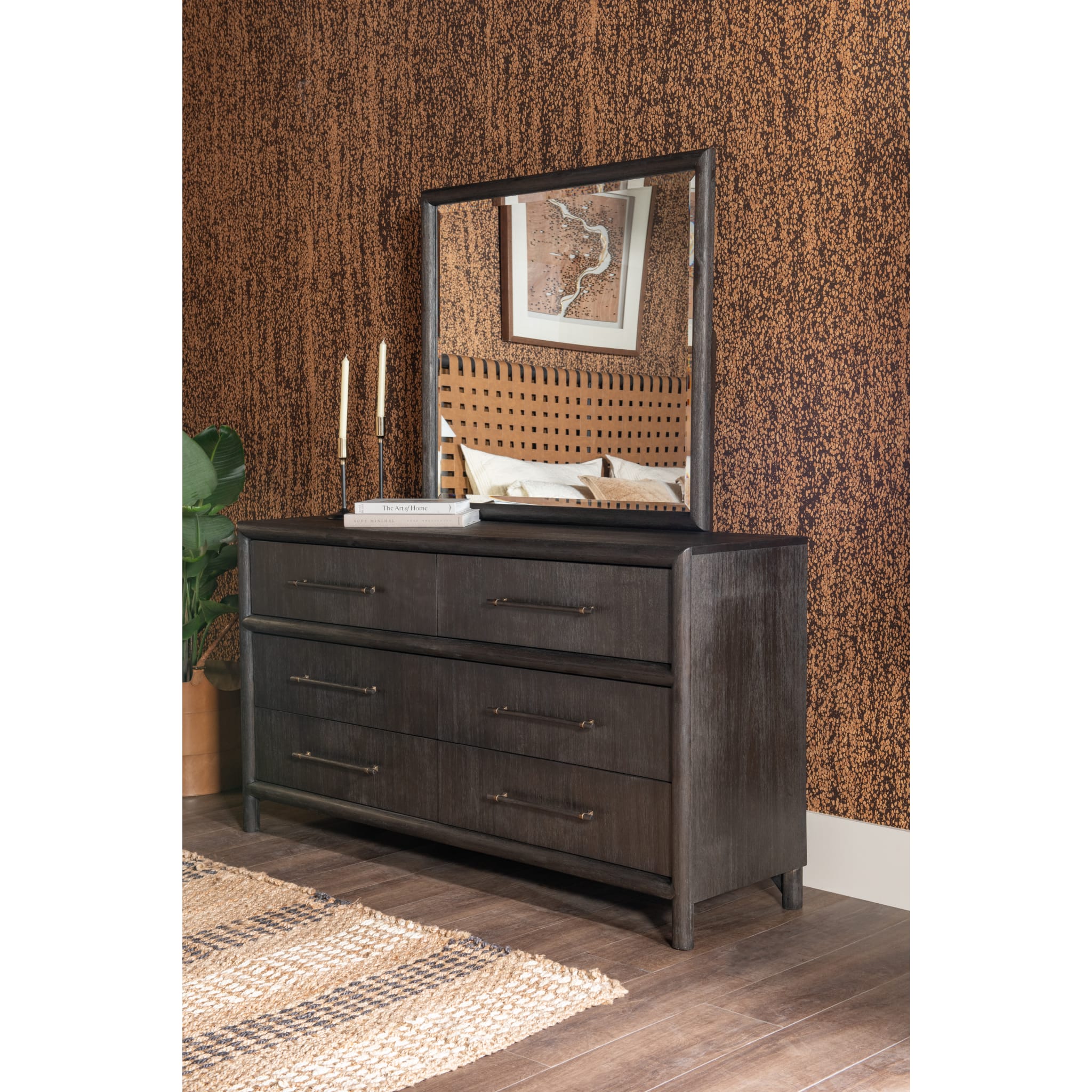 Dorsey Solid Wood and Glass Mirror in Basalt Grey