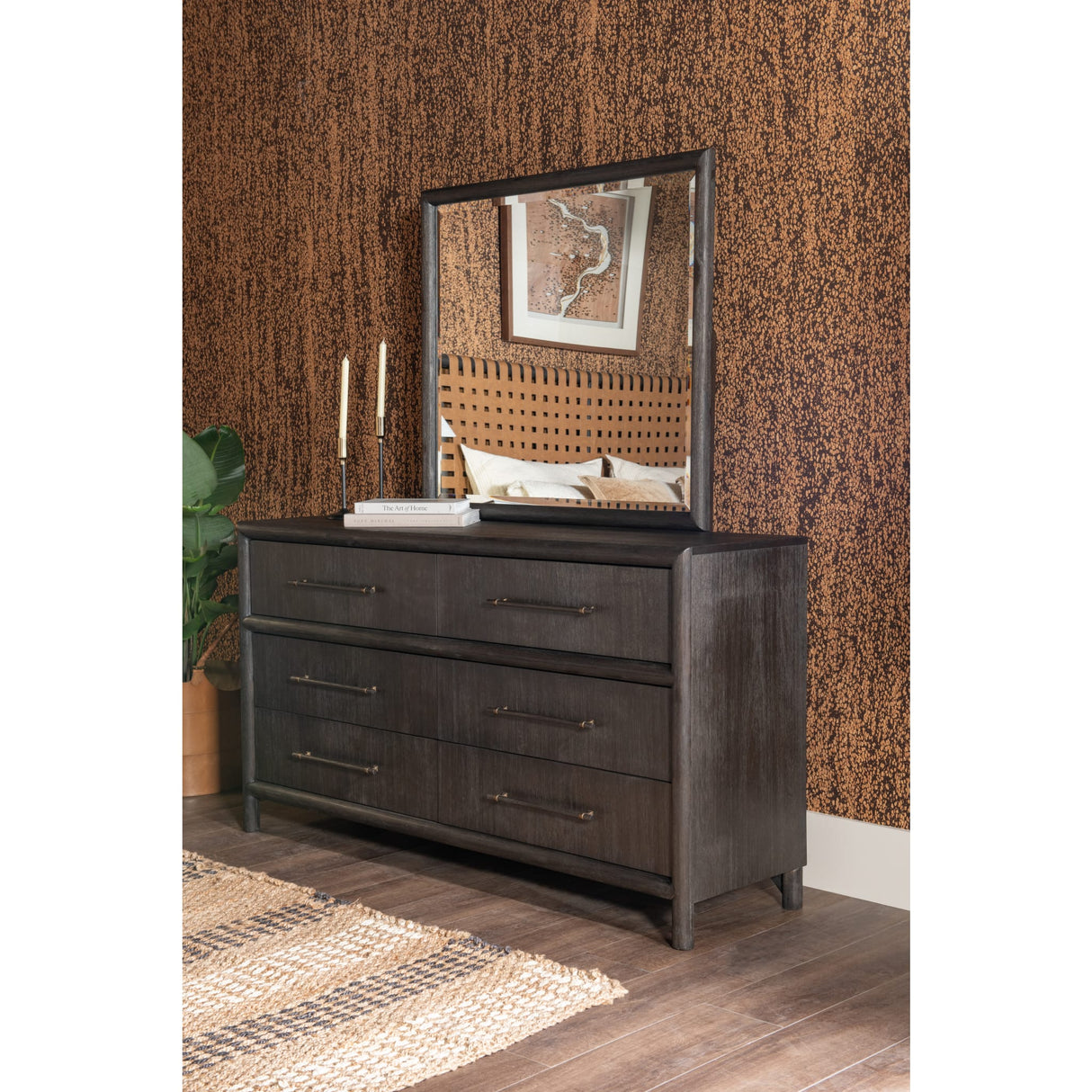 Dorsey Solid Wood and Glass Mirror in Basalt Grey