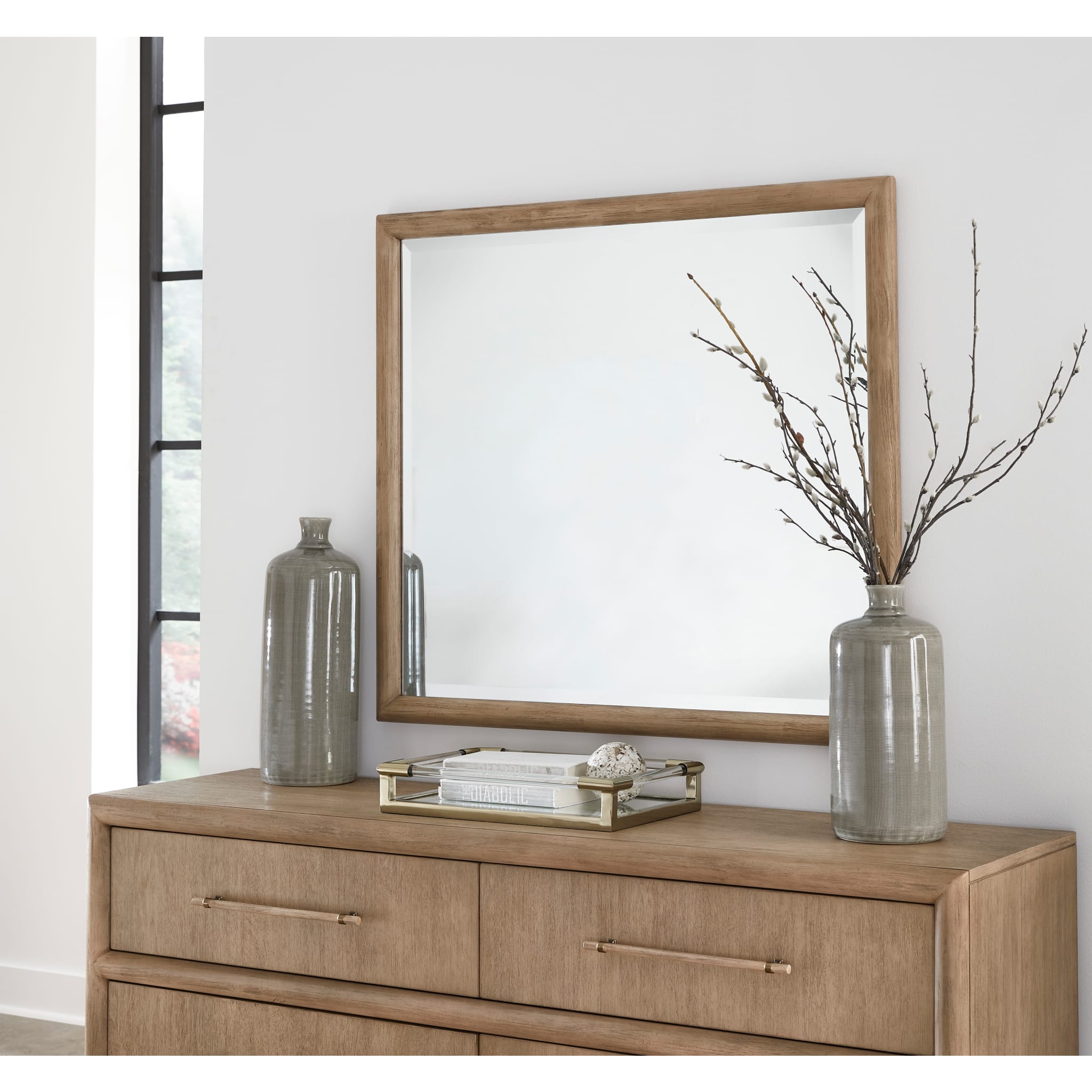 Dorsey Solid Wood and Glass Mirror in Granola
