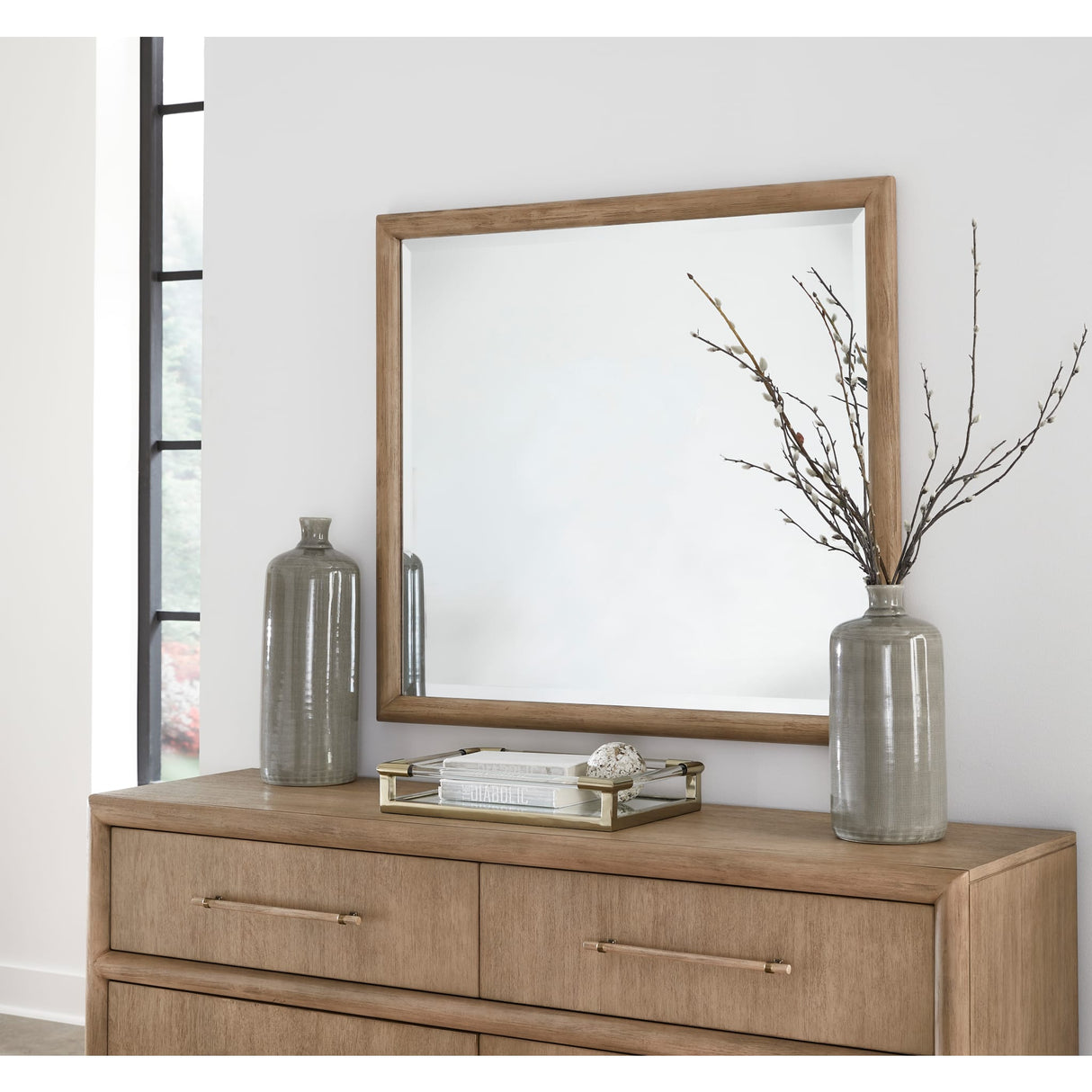 Dorsey Solid Wood and Glass Mirror in Granola