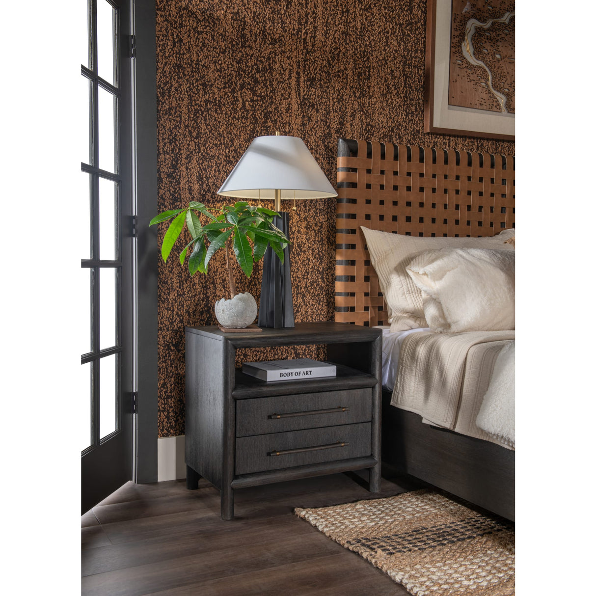 Dorsey Two Drawer USB-charging Nightstand in Basalt Grey