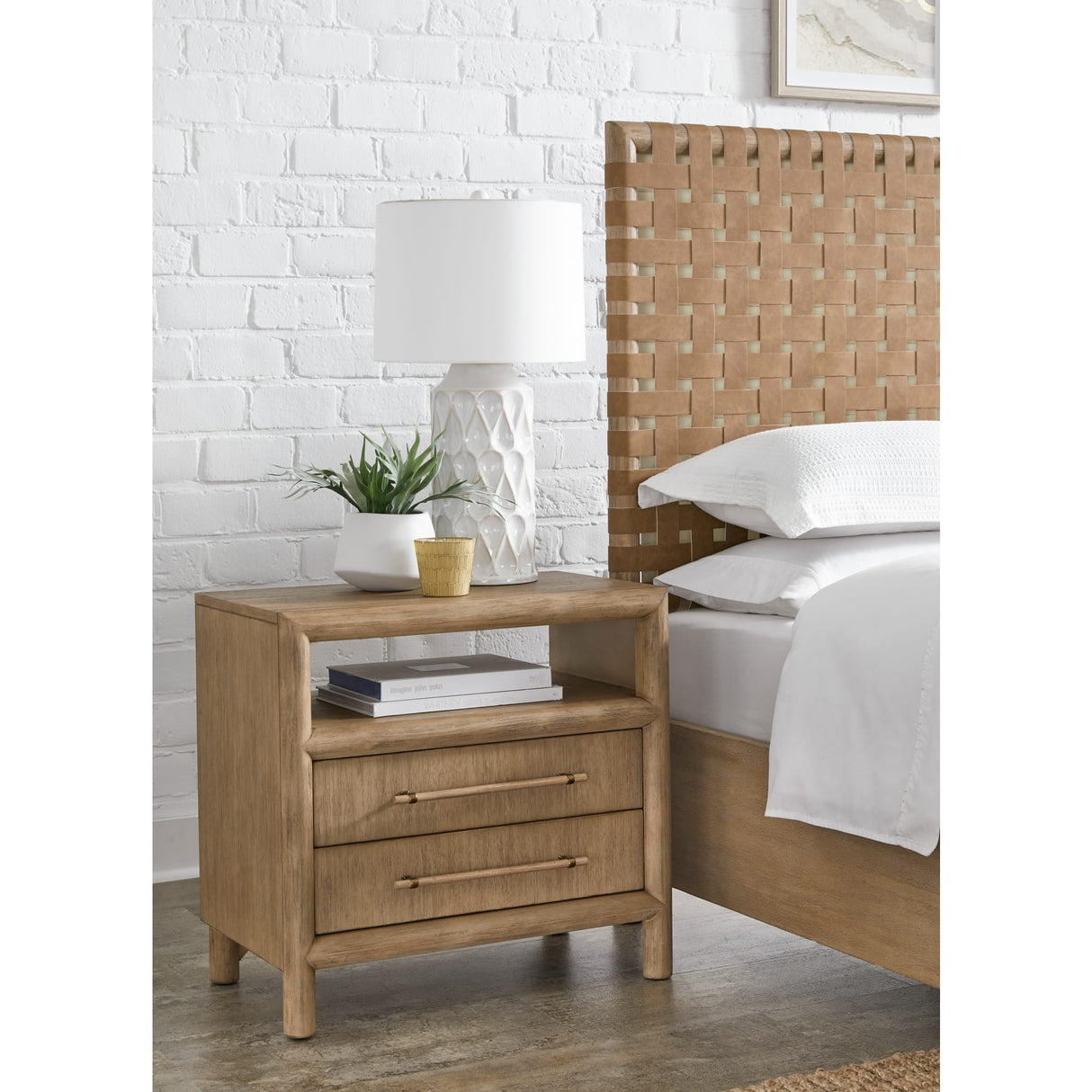 Dorsey Two Drawer USB-charging Nightstand in Granola