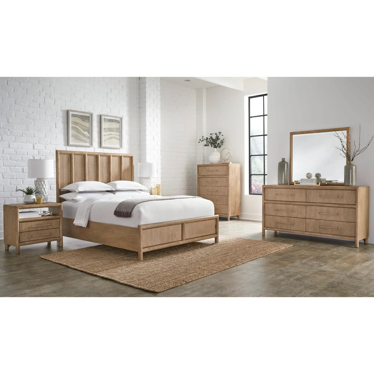 Dorsey Wooden Panel Bed in Granola