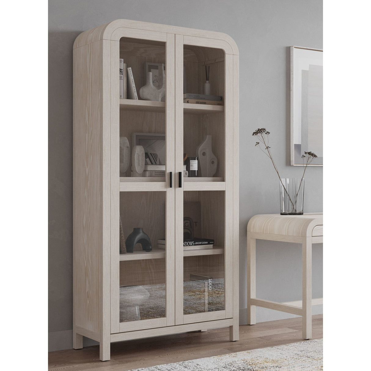 Drake Glass Door Wooden Bookcase in Sugar