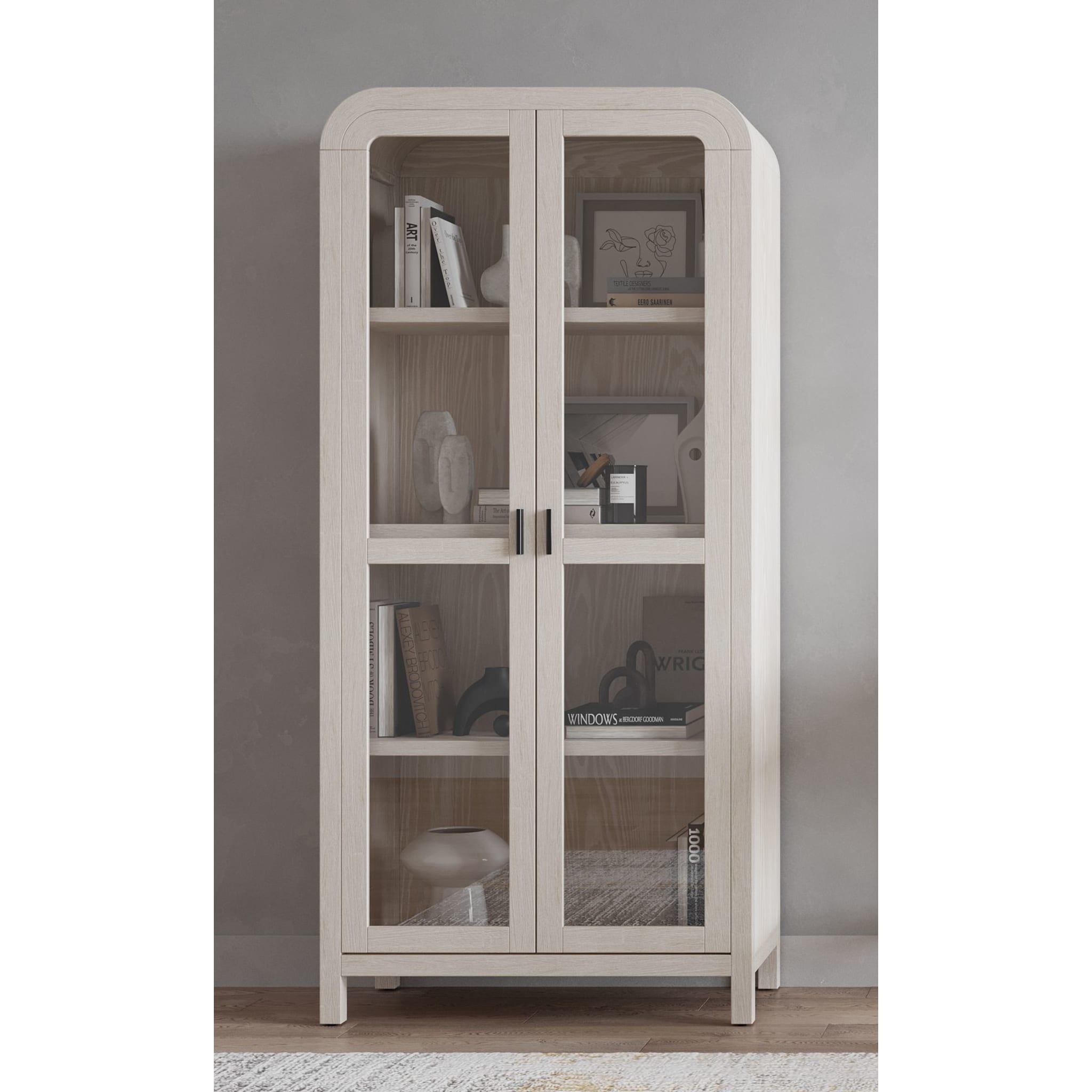 Drake Glass Door Wooden Bookcase in Sugar