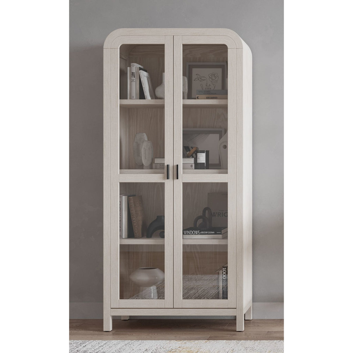 Drake Glass Door Wooden Bookcase in Sugar