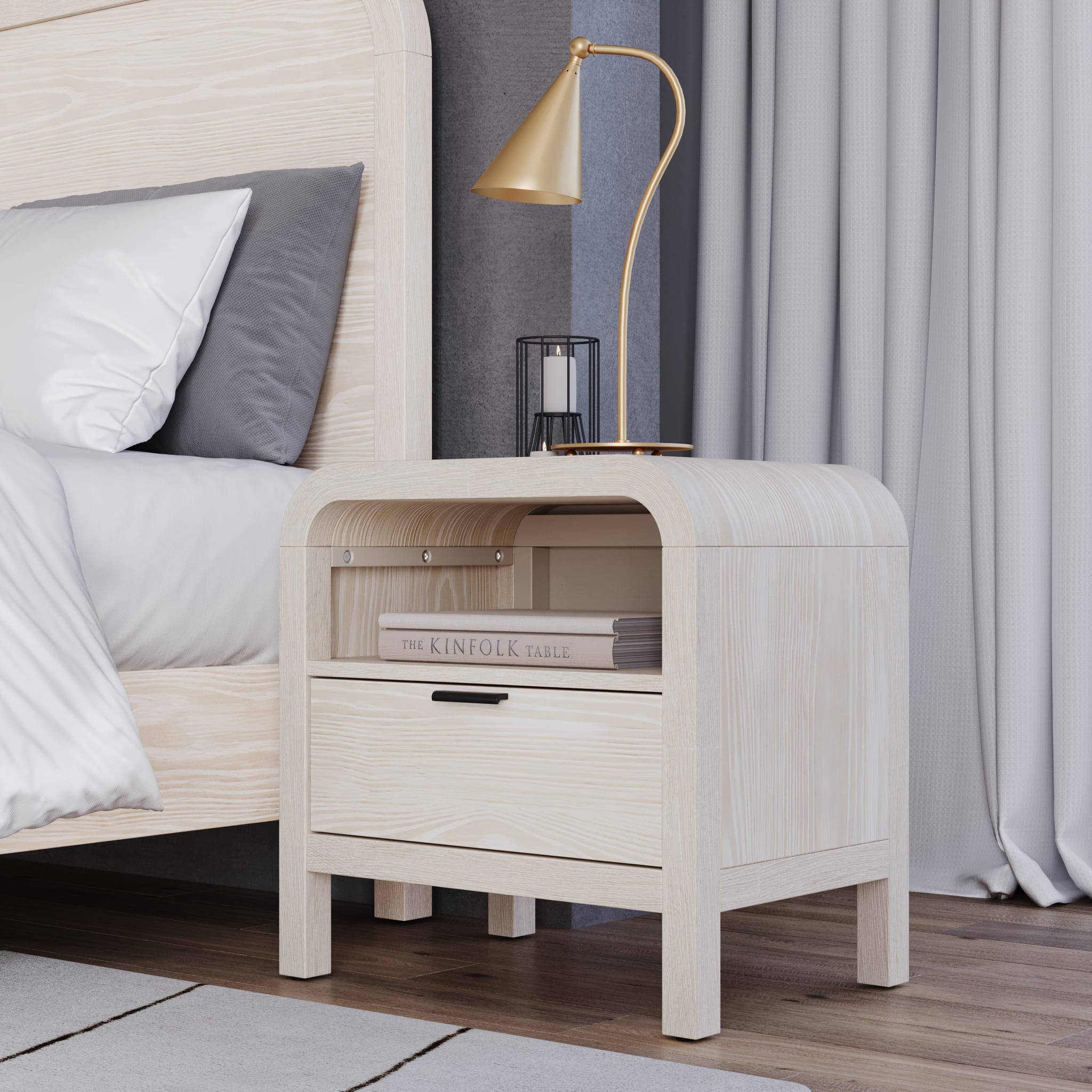 Drake One Drawer One Shelf USB-Charging Nightstand in Sugar